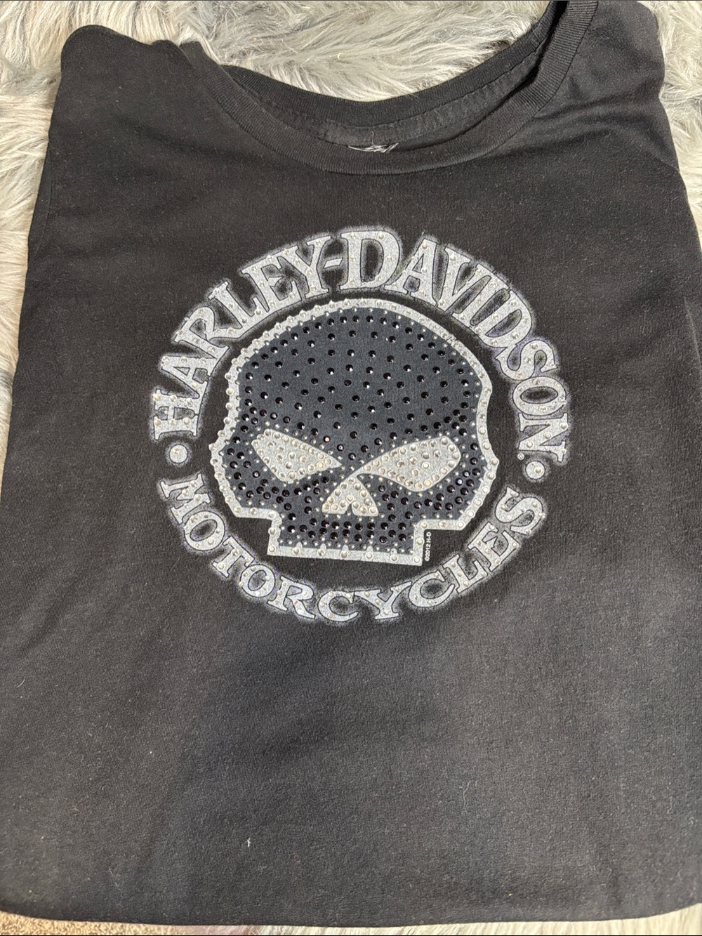 Harley-Davidson Black Tee with Silver Skull Stud Design